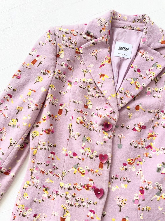1990s Moschino Patterned Lavender Wool Jacket