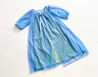 1960s Blue + Green Two-Tone Nightie and Robe