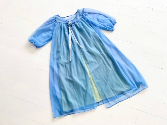1960s Blue + Green Two-Tone Nightie and Robe - image 1