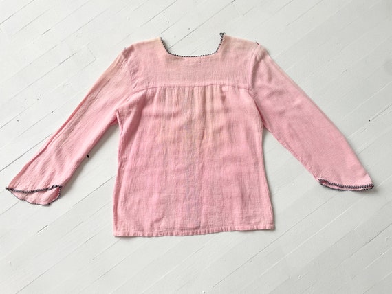 1970s Embroidered Pink Gauze Top - image 5