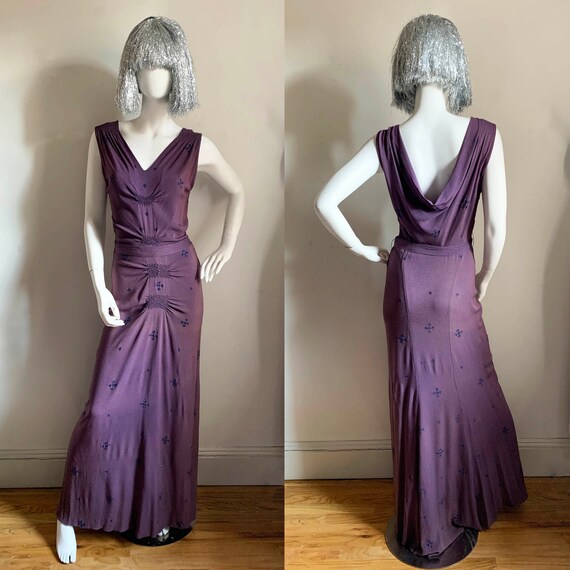 1930s Purple Rhinestone Gown