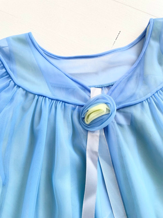 1960s Blue + Green Two-Tone Nightie and Robe - image 3