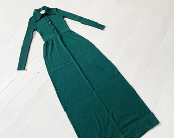 1970s Forest Green Wool Maxi Dress