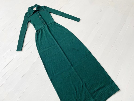 1970s Forest Green Wool Maxi Dress - image 1