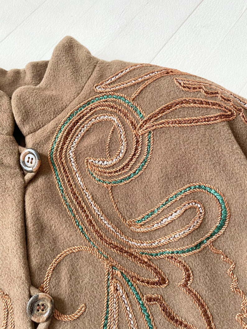 1980s Embroidered Brown Wool Coat image 4