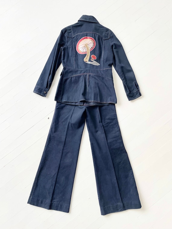 1970s Roncelli Mushroom Appliqué Denim Suit - image 3