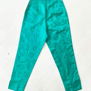 1960s Jade Floral Satin Cropped Pants image 6