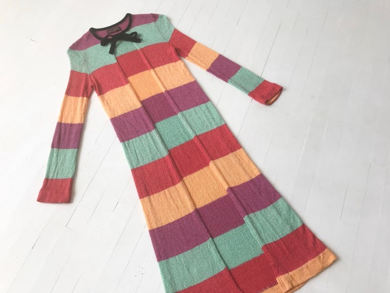 1970s Striped Rainbow Knit Duster