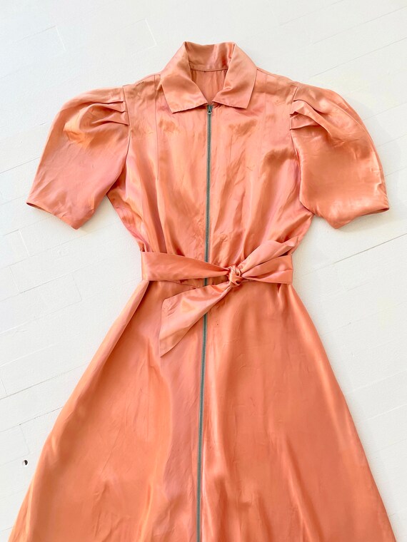 1940s Peach Pink Rayon Satin Puff Sleeve Zip Fron… - image 4