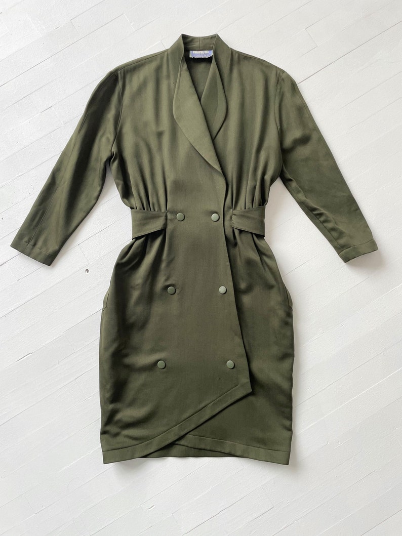 1980s Thierry Mugler Olive Green Double Breasted Dress image 3