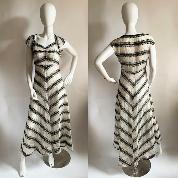 1930s Black and White Striped Dress