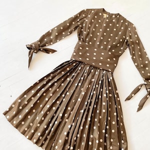 1970s Bill Blass Brown Polka Dot Dress with Matching Headscarf image 1