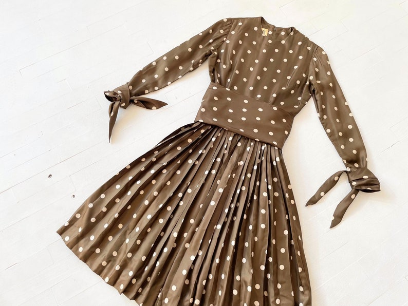 1970s Bill Blass Brown Polka Dot Dress with Matching Headscarf image 1