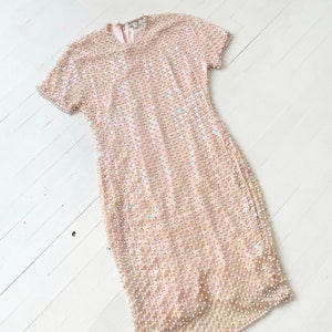 1980s Pink Paillette + Bead Silk Dress