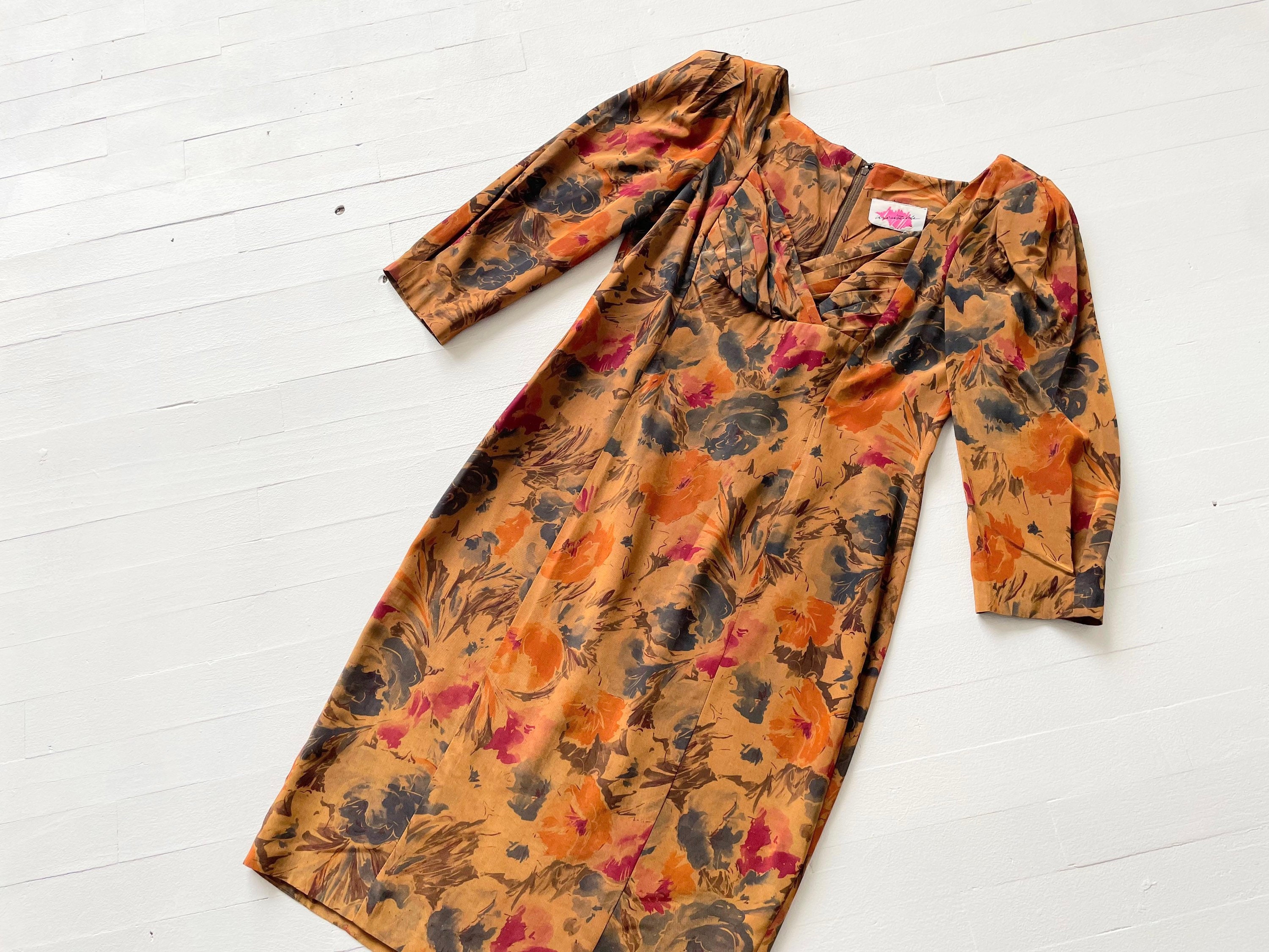 1990s Floral Print Gold Wiggle Dress - Etsy