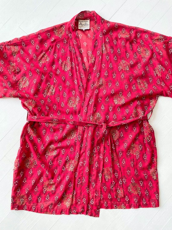 1970s Red Block Print Indian Cotton Gauze Jacket - image 3