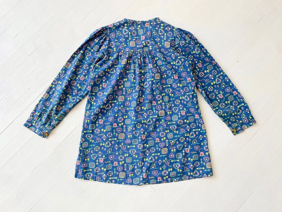 1950s Blue Novelty Print Cotton Smock - image 5