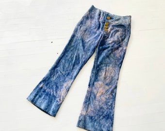 1970s Handmade Tie-Dye Velvet Cropped Pants