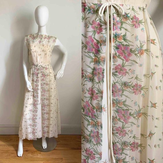70s Floral Cotton Maxi Dress (XS)