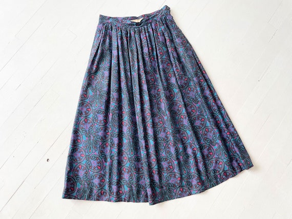 1980s Teal Printed Skirt - image 7