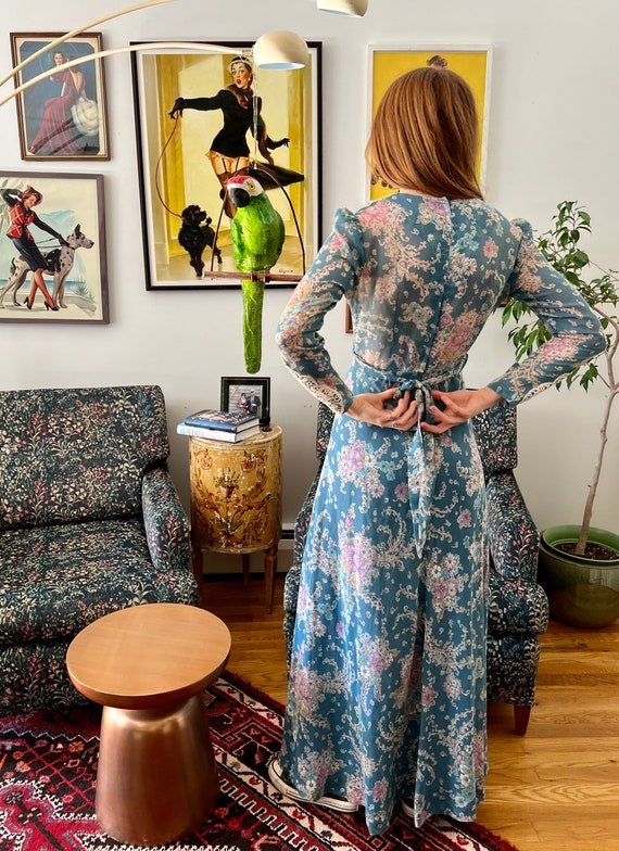 1970s Floral Lace Up Prairie Dress - image 3