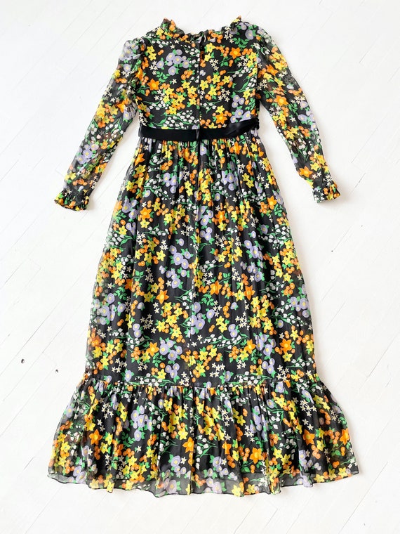 1960s Dark Floral Chiffon Maxi Dress - image 5