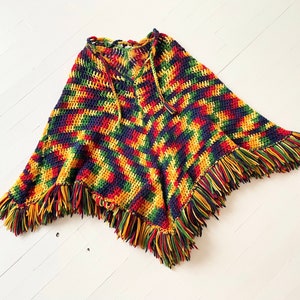Vintage Rainbow Knit Poncho