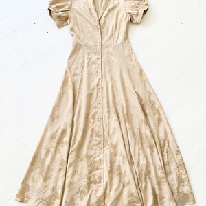 Vintage Gold Satin Jacquard Puff Sleeve Maxi Dress image 3