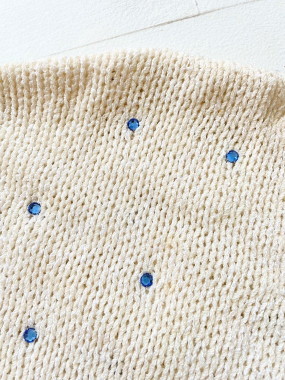 1980s Blue + White Rhinestone Sweater - image 4