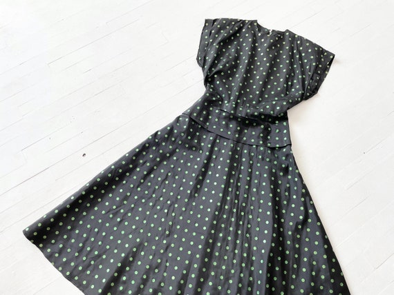 1940s Black Taffeta Polka Dot Dress - image 6