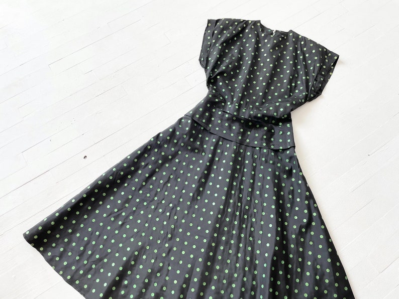 1940s Black Taffeta Polka Dot Dress image 6