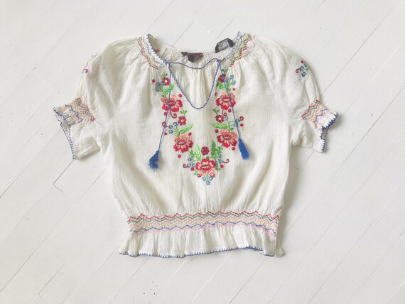 1970s Embroidered Peasant Blouse