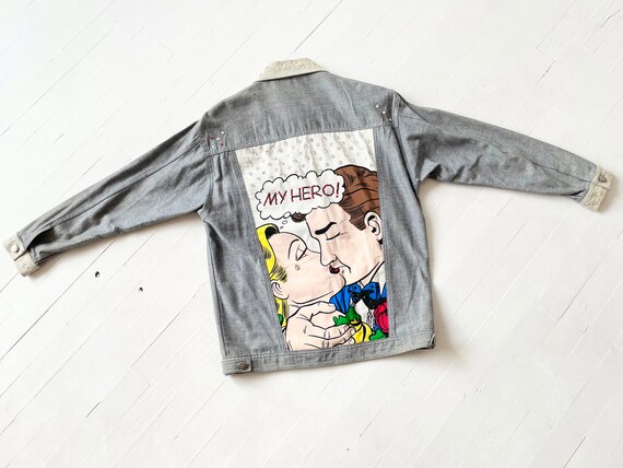 1980s Rhinestone Lichtenstein Comic Denim Jacket - image 8