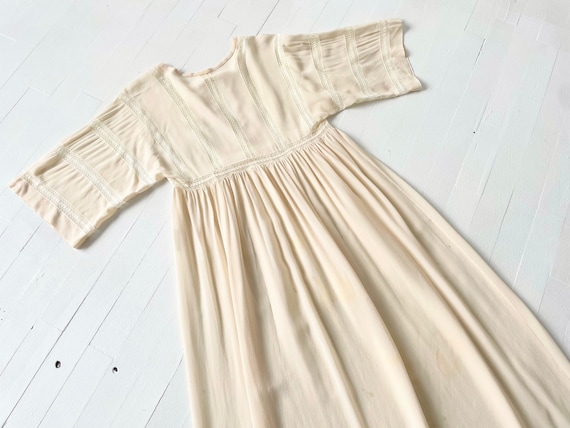 1970s Sheer Peach Silk + Lace Dress - image 1