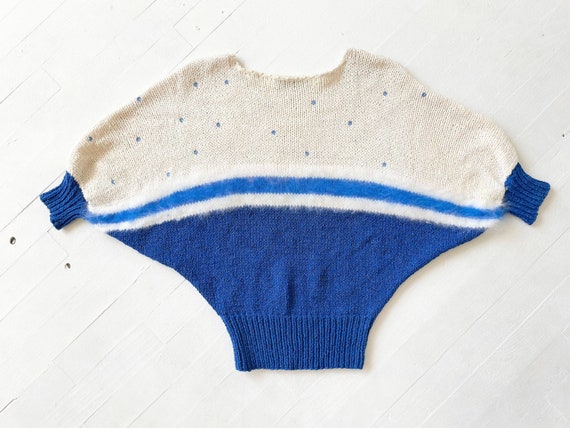 1980s Blue + White Rhinestone Sweater - image 5