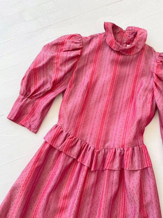 1980s Belle France Pink Striped Satin Prairie Dre… - image 2