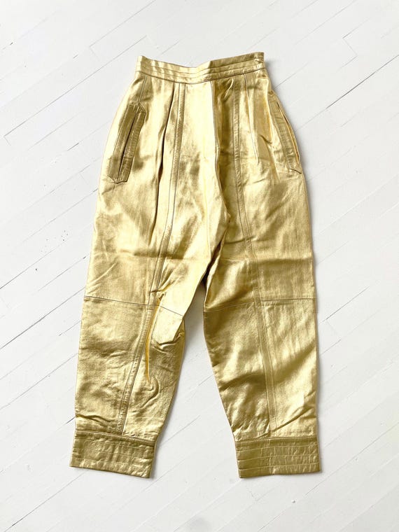 1980s YSL Rive Gauche Gold Leather Pants - image 5