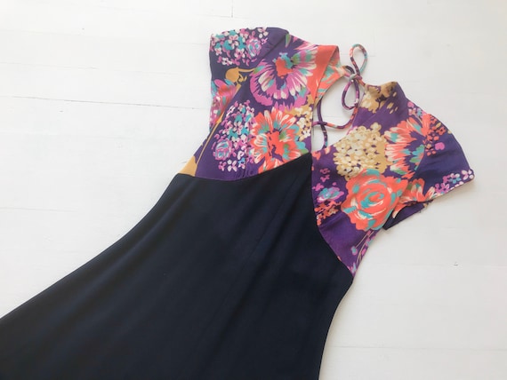1970s Floral Maxi Dress with Tie Back