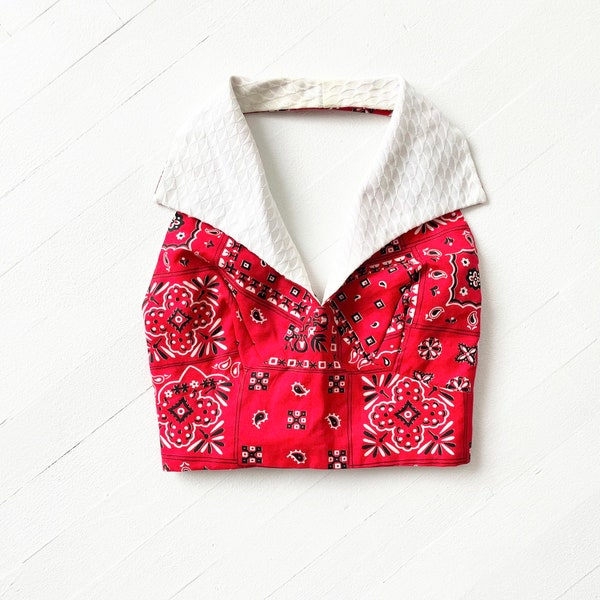 1950s Reversible Red Bandana Print Halter Top