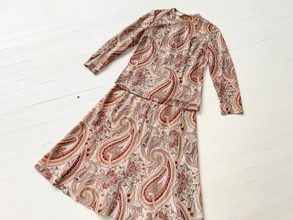 1970s Metallic Paisley Print Two Piece Set - image 9