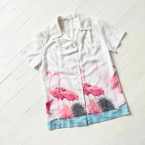 Vintage White Flamingo Print Shirt image 6