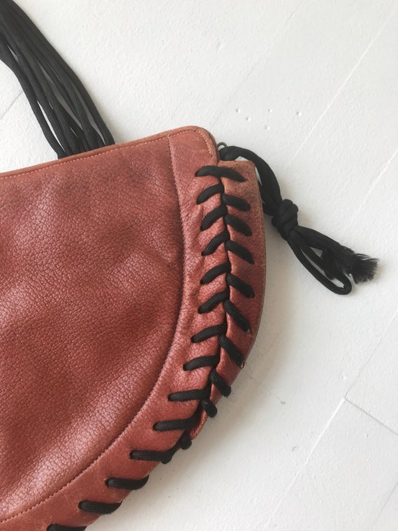 1970s Oxblood Leather Lace Up Bag - image 2