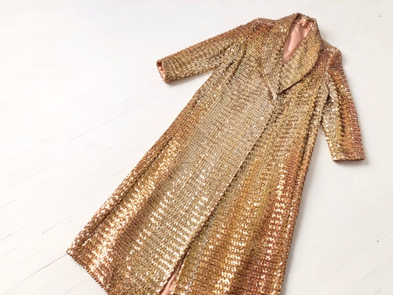 1970s Halston Gold Sequin Duster Jacket