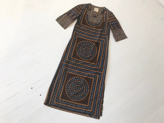 1970s Printed Boho Caftan Dress