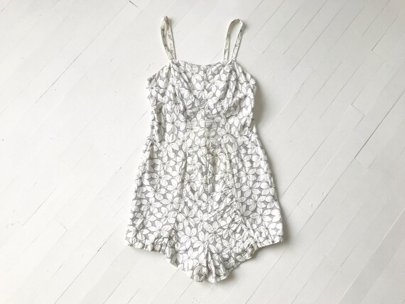 1950s Cotton Floral One Piece Swimsuit