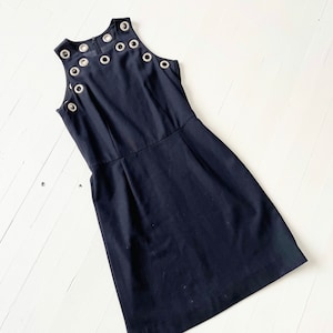 1960s Grommet Top Black Wool Dress