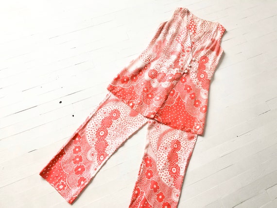 1960s Orange + White Printed Two Piece Set