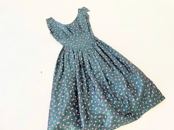 1950s Green + Pink Umbrella Print Taffeta Gown - image 2