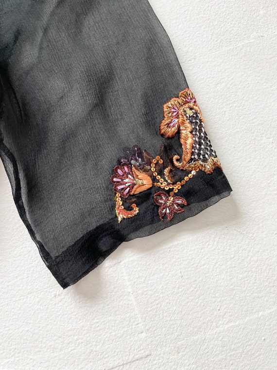 Vintage Embroidered Black Silk Blouse - image 4