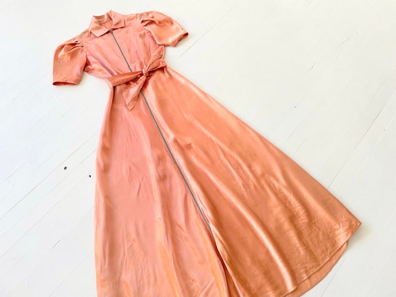 1940s Peach Pink Rayon Satin Puff Sleeve Zip Fron… - image 1